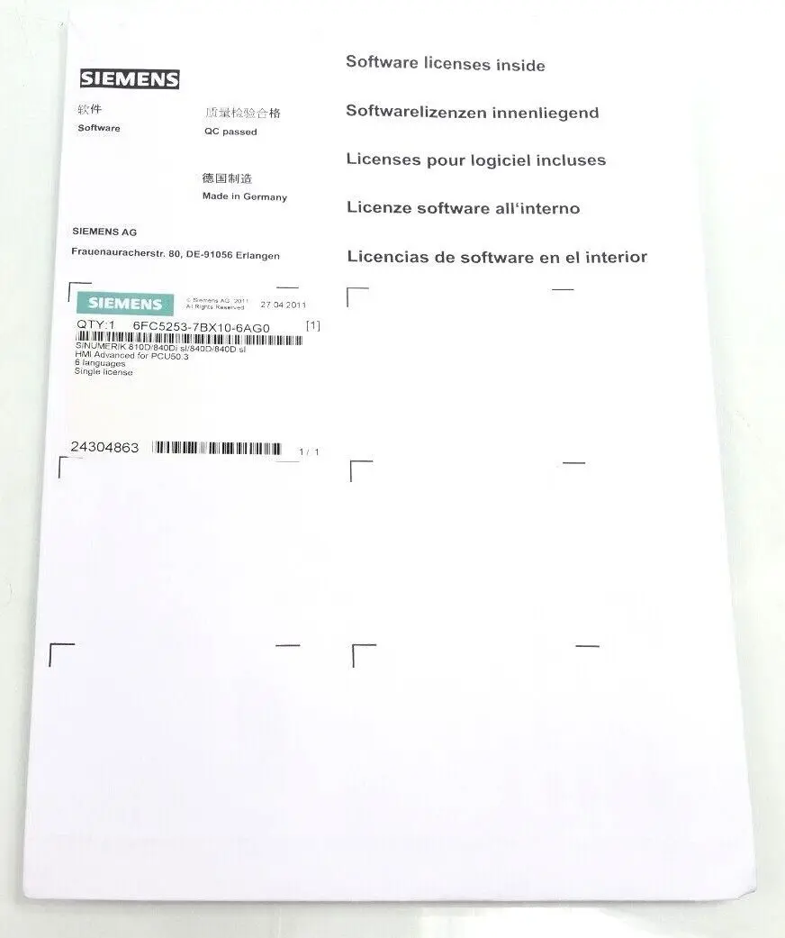 Produktfoto 1 von Siemens SINUMERIK 810D/840Di sl/840D/840D sl Softwarelizenz | 6FC5253-7BX10-6AG0