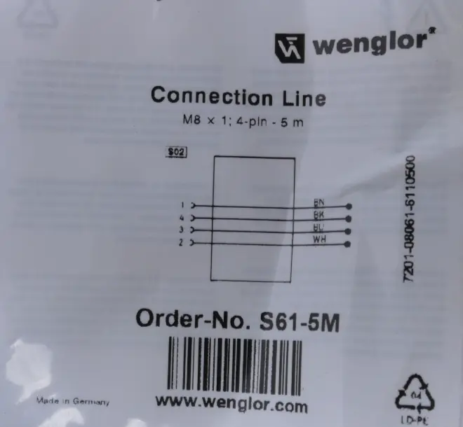 Produktfoto 1 von Wenglor Anschlussleitung M8×1 4-polig 5m | S61-5M