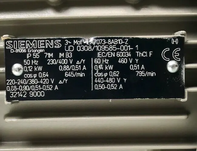 Produktfoto 1 von Siemens Motor 795r/min 0,12kW 1LA7 073-8AB10-Z | 1LA7073-8AB10-Z