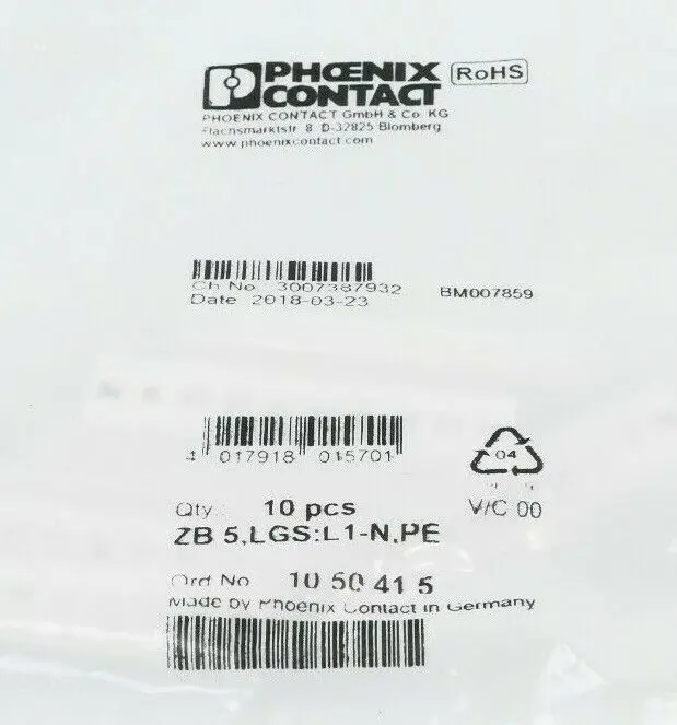 Produktfoto 1 von 10x Phoenix Contact 10 50 41 5 | ZB5,LGS: L1-N,PE | 1050415