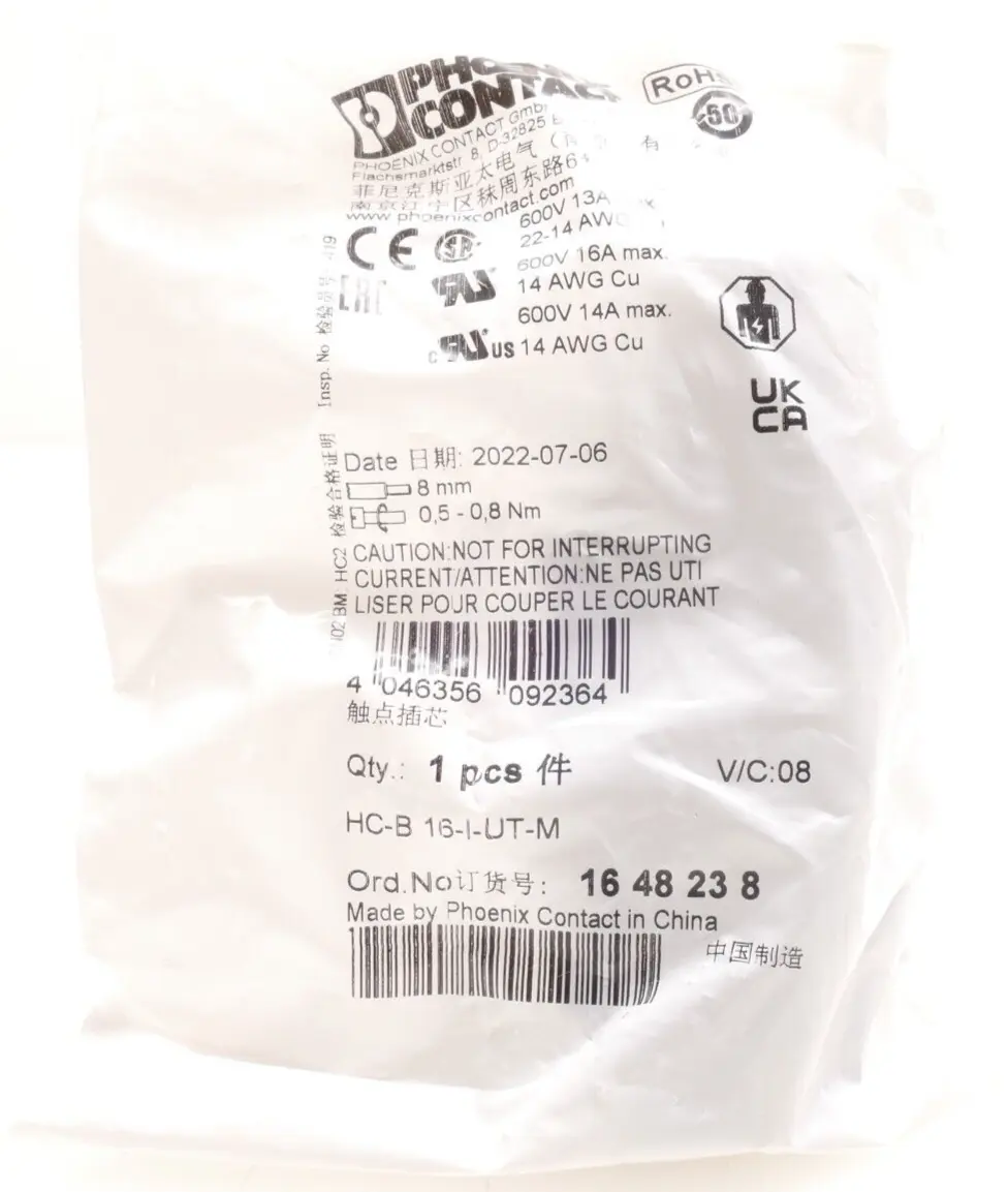 Produktfoto 1 von Phoenix Contact Kontakteinsatz 16 48 23 8 | HC-B 16-I-UT-M | 1648238