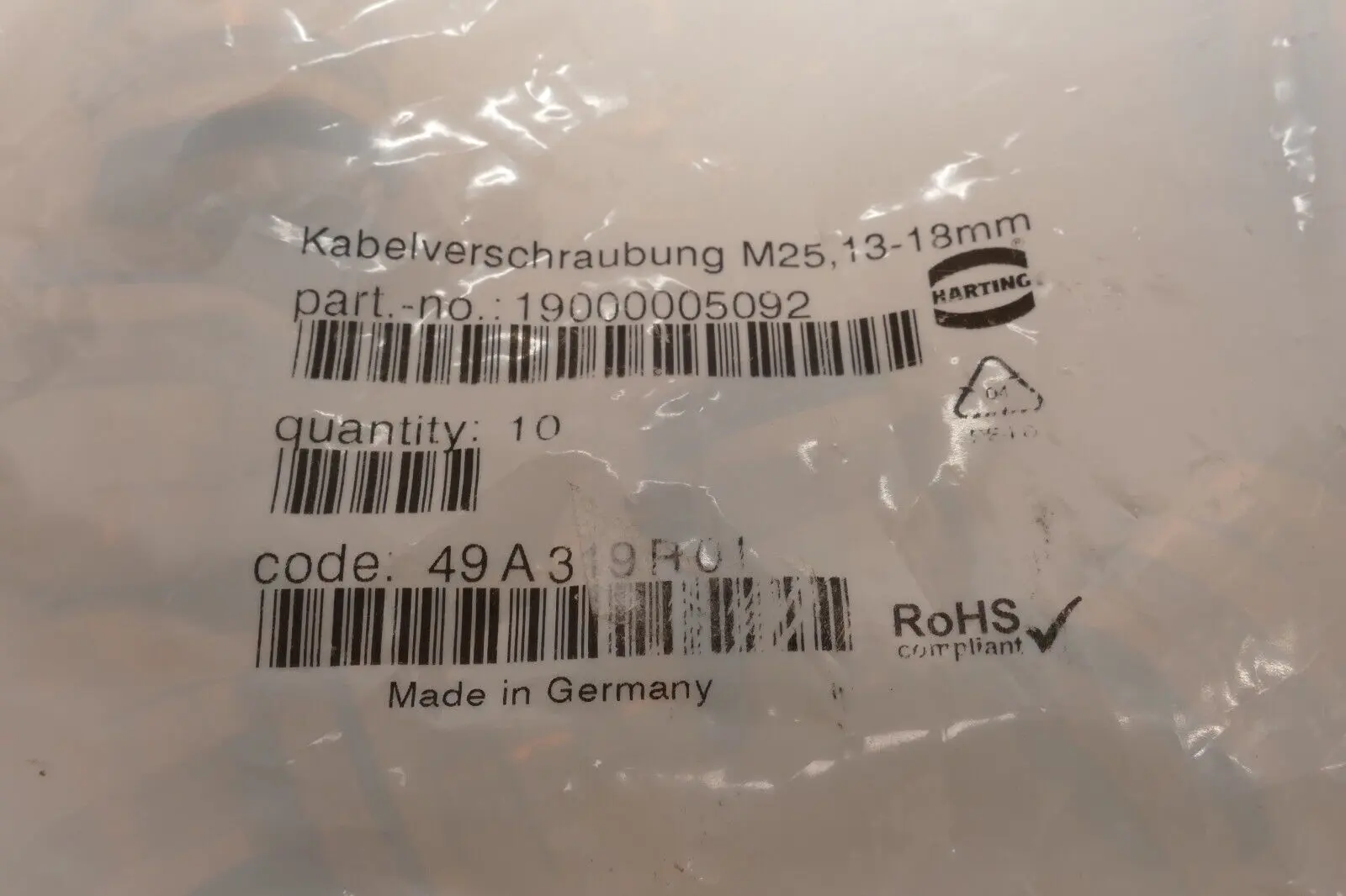 10x Harting Kabelverschraubung M25,13-18mm | 19000005092