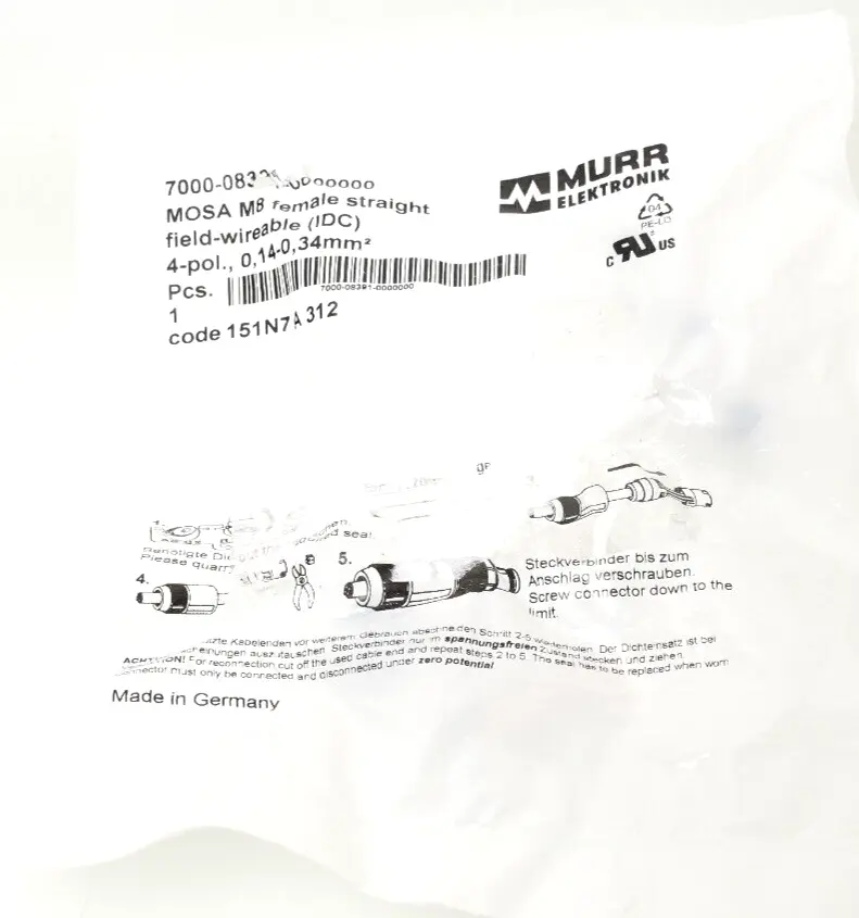Produktfoto 1 von Murr Elektronik MOSA M8 Stecker gerade | 7000-08391-0000000
