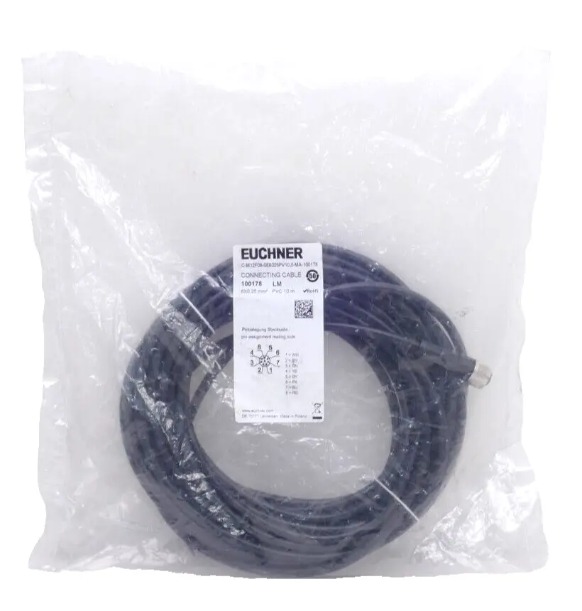 Euchner Anschlusskabel 10m C-M12F08-08X025PV10,0-MA-100178 | 100178
