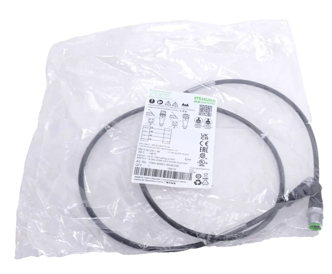 Produktfoto 1 von Murr Elektronik M12 St. 0° / M12 Bu. 0° A-kod Kabel 1m | 7000-40021-6540100