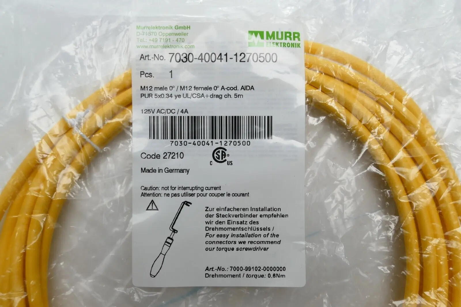 Produktfoto 1 von Murr Elektronik M12 St. 0° / M12 Bu. 0° A-kod. AIDA | 7030-40041-1270500