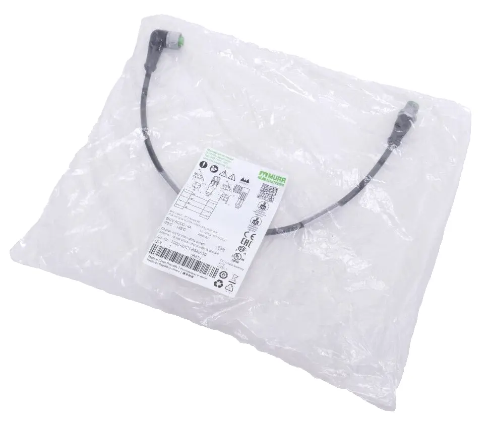 Produktfoto 1 von Murr Elektronik M12 St. 0° / M12 Bu. 90° A-kod. Kabel 0,3m | 7000-40121-6540030