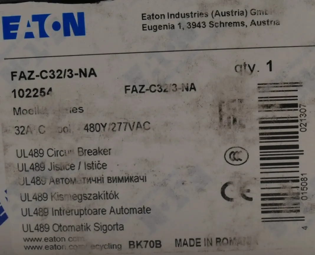 Produktfoto 1 von Eaton Moeller xEffect UL489 Leitungsschutzschalter FAZ-C32/3-NA | 102254