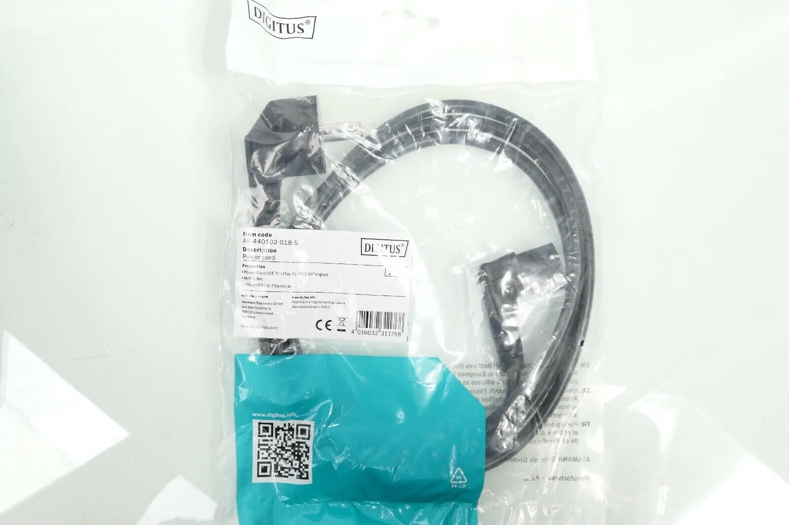 Produktfoto 1 von DIGITUS Netzkabel CEE 7/7 C13 Typ-F St/Bu 90° gewinkelt 1.8m | AK-440102-018-S