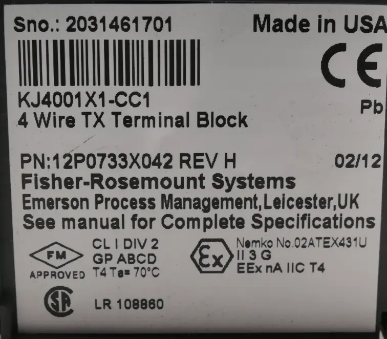 Emerson Terminal Block | Rev. H | KJ4001X1-CC1
