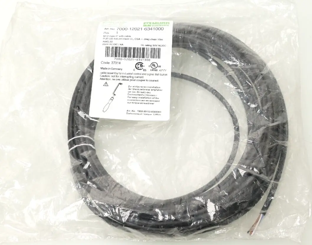 Produktfoto 1 von Murr Elektronik M12 St. 0° A-kod. freies Ltg-ende Kabel 10m | 7000-12021-6341000