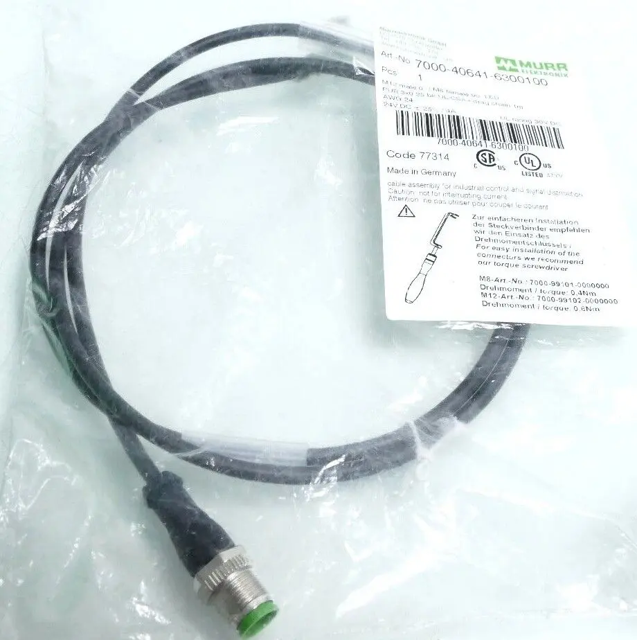 Produktfoto 1 von Murr Elektronik M12 St. 0° / M8 Bu. 90° A-kod. Kabel 1m | 7000-40641-6300100