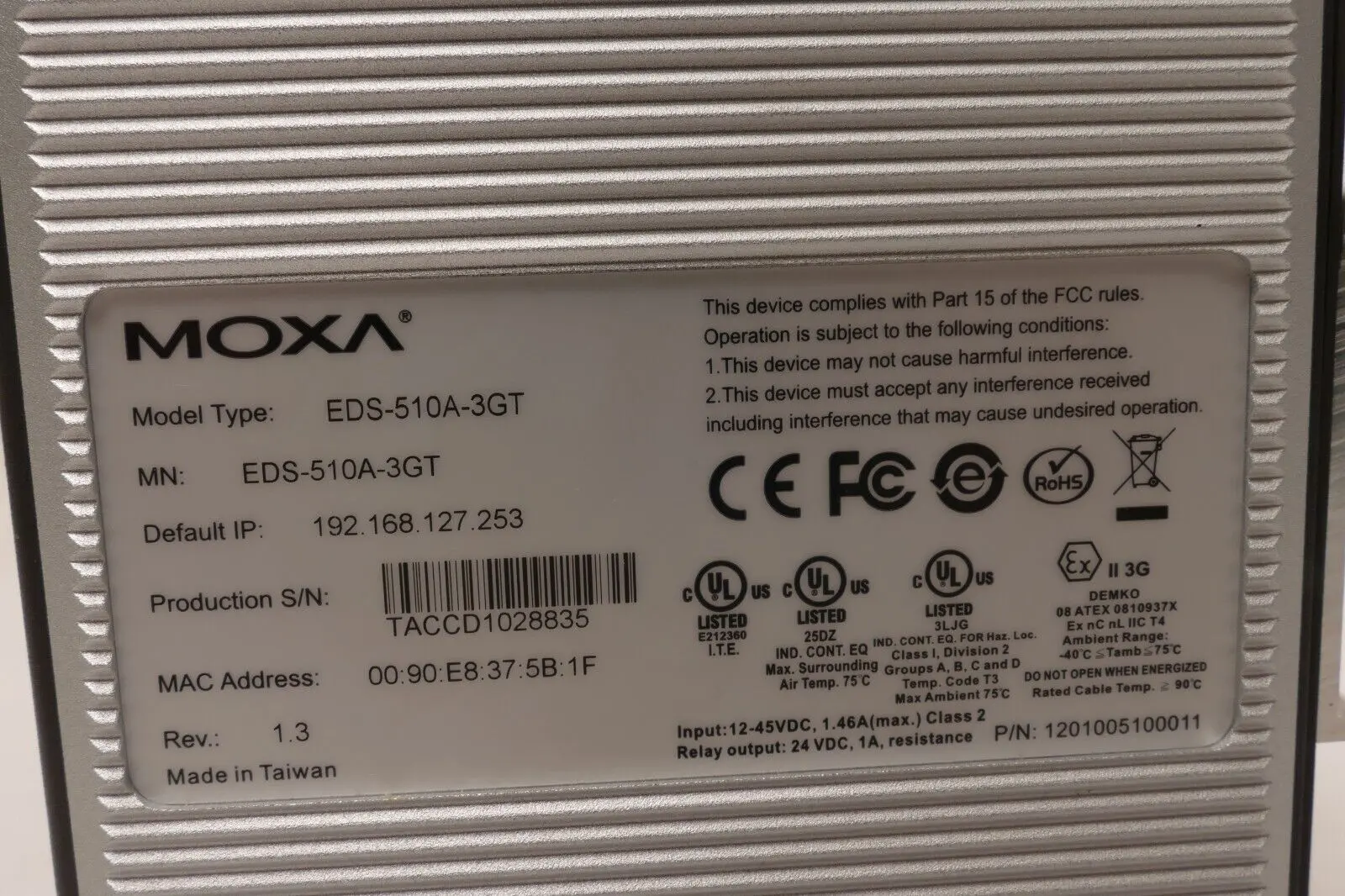 Produktfoto 1 von Moxa EtherDevice Switch Turbo Chain EDS-510A-3GT | Rev:1.3 | 1201005100011