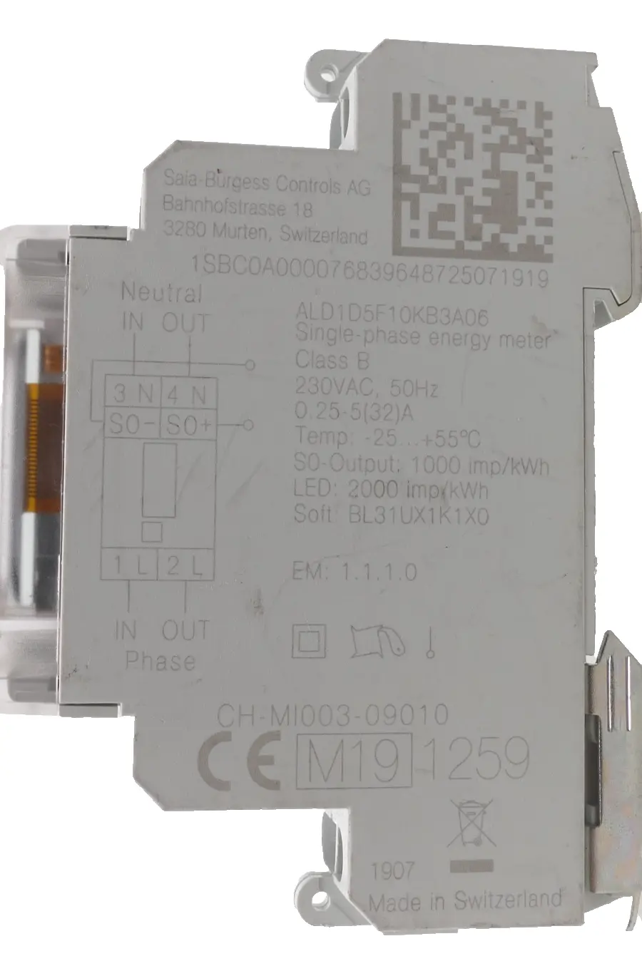 Produktfoto 1 von 3x Saia 1-Phasen Energiezähler PCD ALD1D5F | ALD1D5F10KB3A06