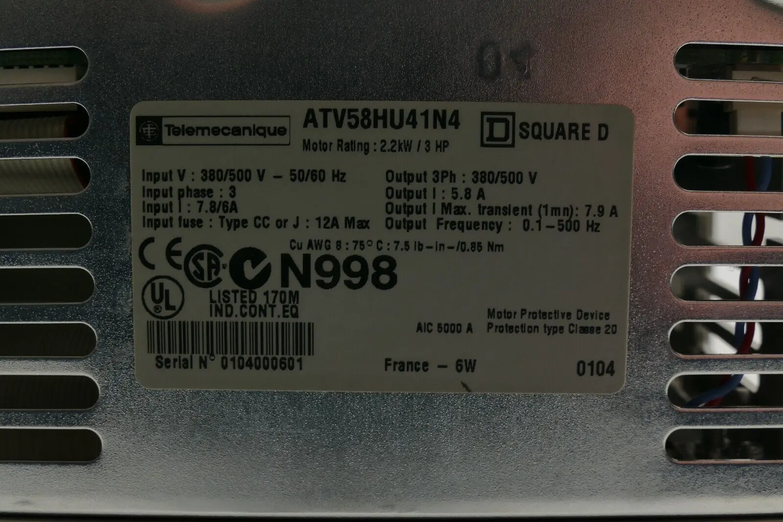 Produktfoto 1 von Telemecanique SQUARE D Frequenzumrichter Altivar 58 2.2kW / 3HP | ATV58HU41N4