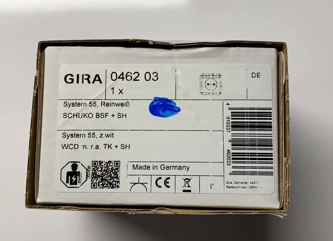 Produktfoto 1 von Steckdose Gira 046203 SCHUKO BSF + SH System 55 Reinweiß mit Beschriftungsfeld