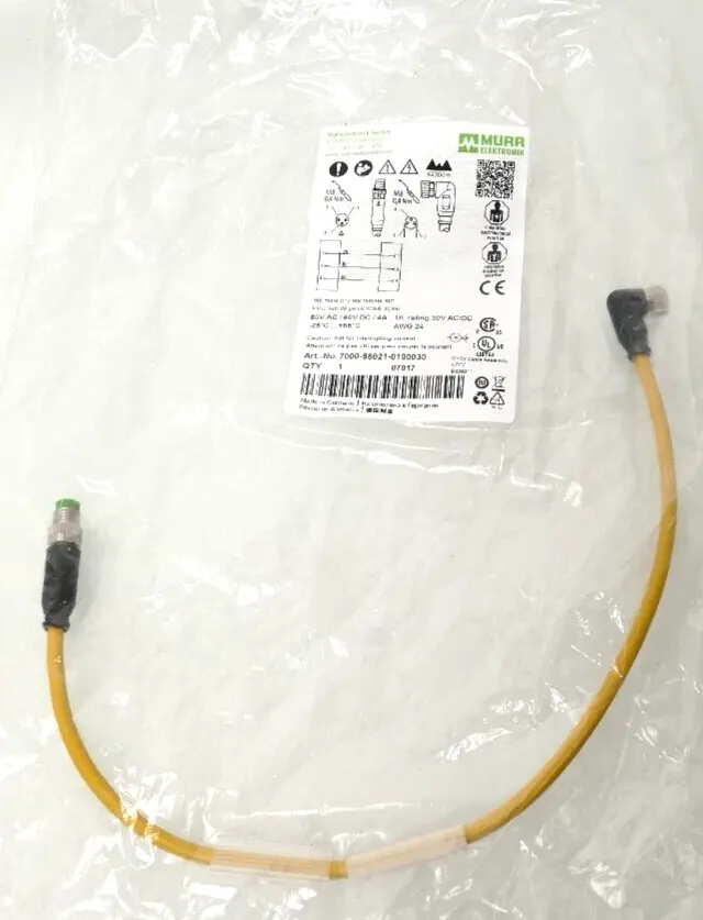 Produktfoto 1 von Murr Elektronik M8 St. 0° / M8 Bu. 90° A-kod Kabel 0,3m | 7000-88021-0100030