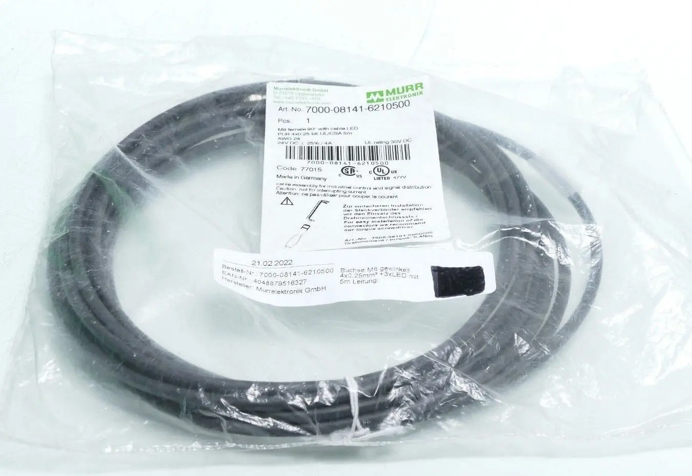 Produktfoto 1 von Murr Elektronik EOL - M8 Bu. 90° A-kod. freies Ltg-ende 5m | 7000-08141-6210500