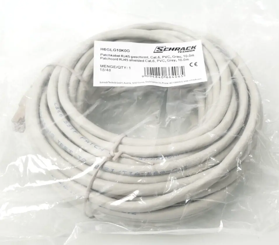 Schrack Patchkabel RJ45 geschirmt, Cat. 6, PVC, Grau, 10m | H6GLG10K0G