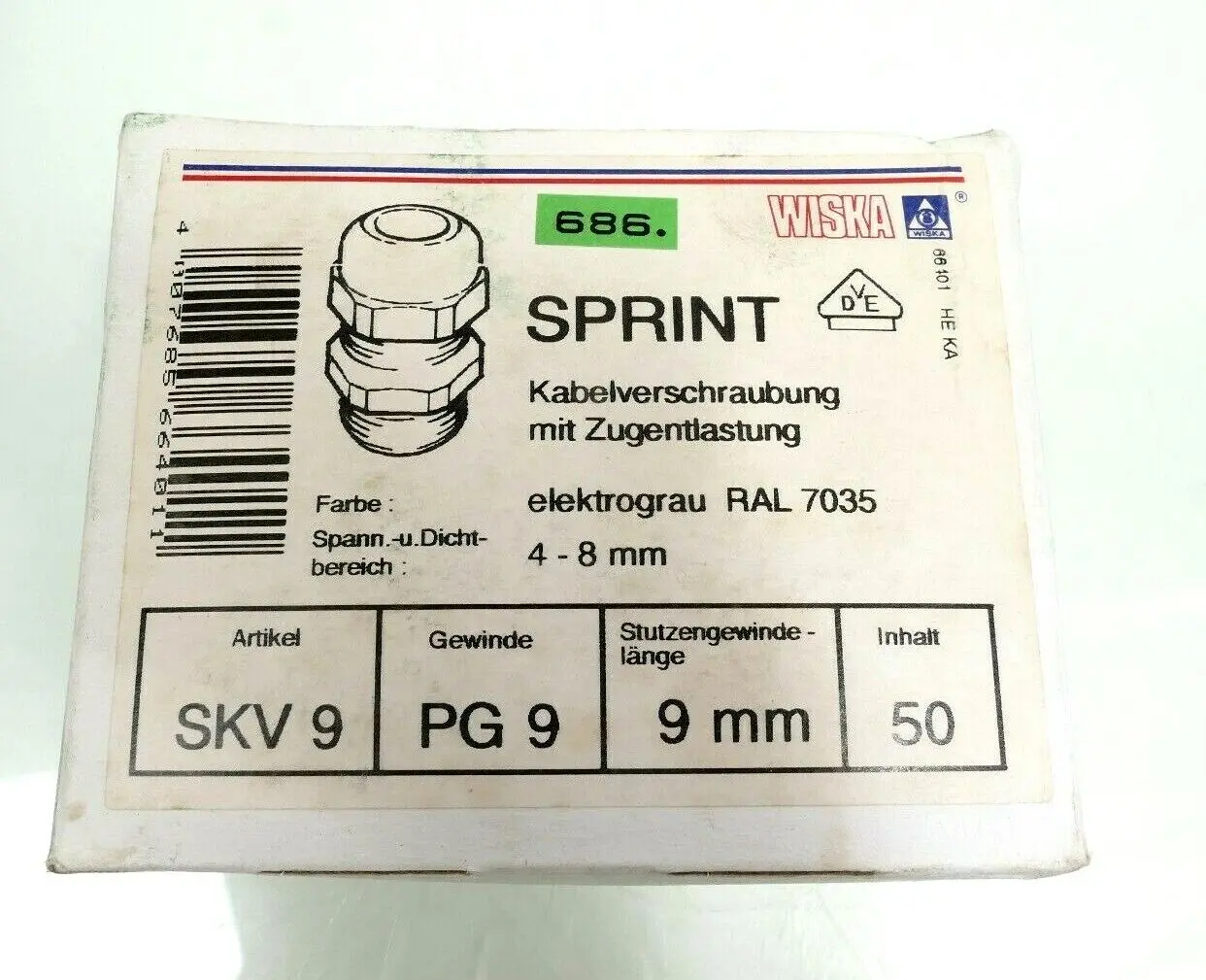 Produktfoto 1 von WISKA SPRINT Kabelverschraubung / Gewinde PG 9 / 9mm