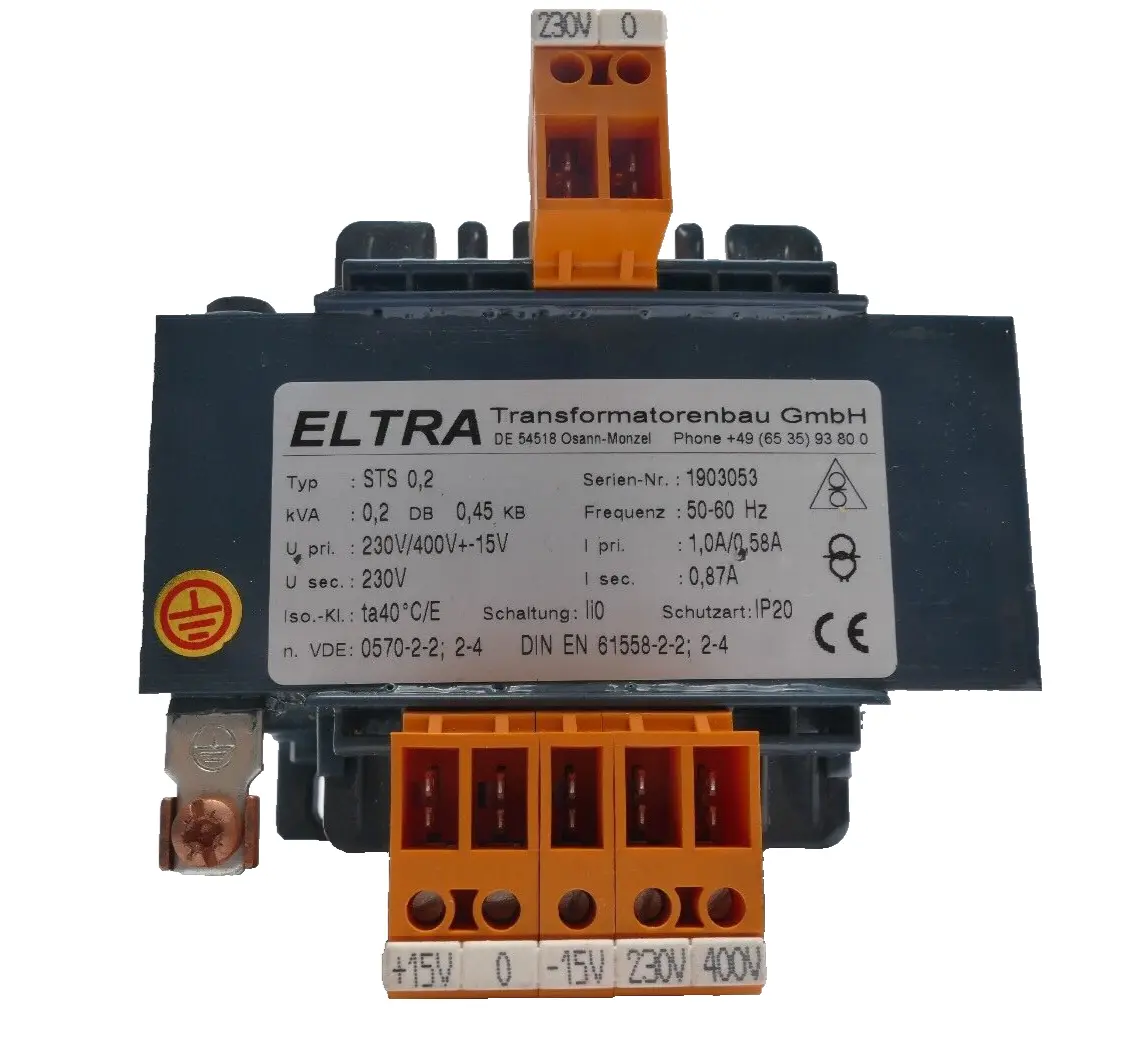 Produktfoto 1 von Eltra Trafo STS 0,2 Steuertransformator | 230 / 400 V +- 15V sek. 230 V 0,2 kVA