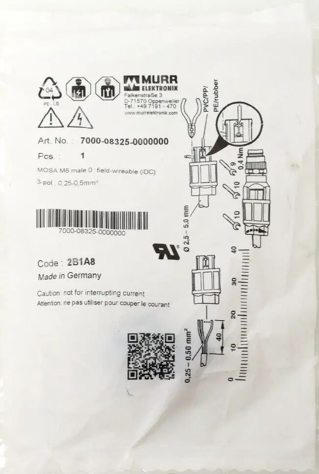 Produktfoto 1 von Murr Elektronik MOSA M8 Stecker gerade, Feldverdrahtbar | 7000-08325-0000000