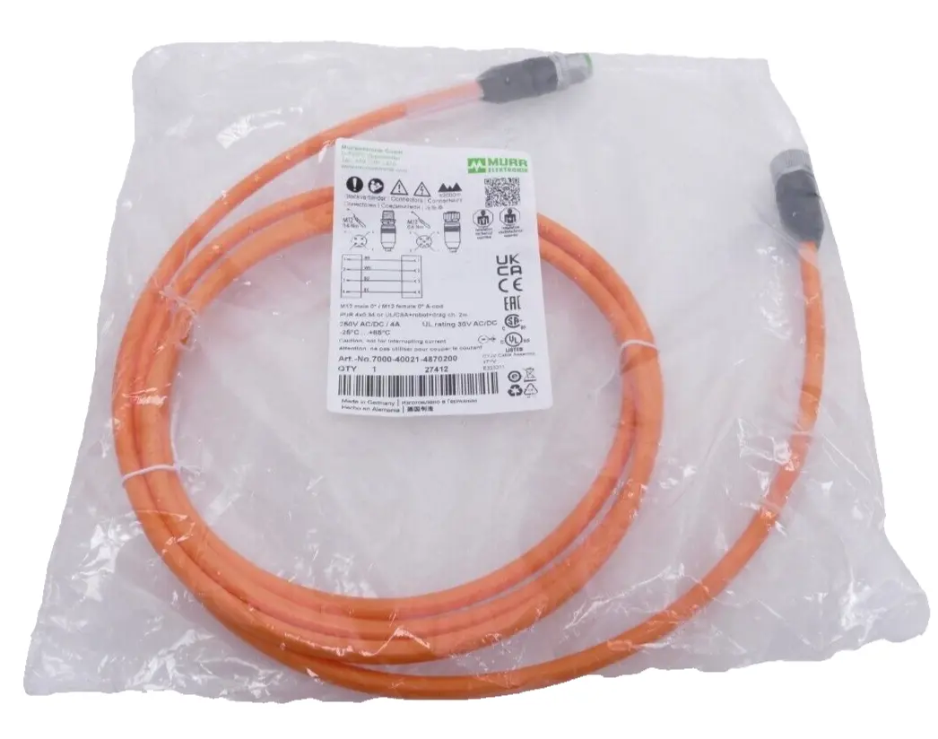 Produktfoto 1 von Murr Elektronik M12 St. 0° / M12 Bu. 0° A-kod. Kabel 2m | 7000-40021-4870200