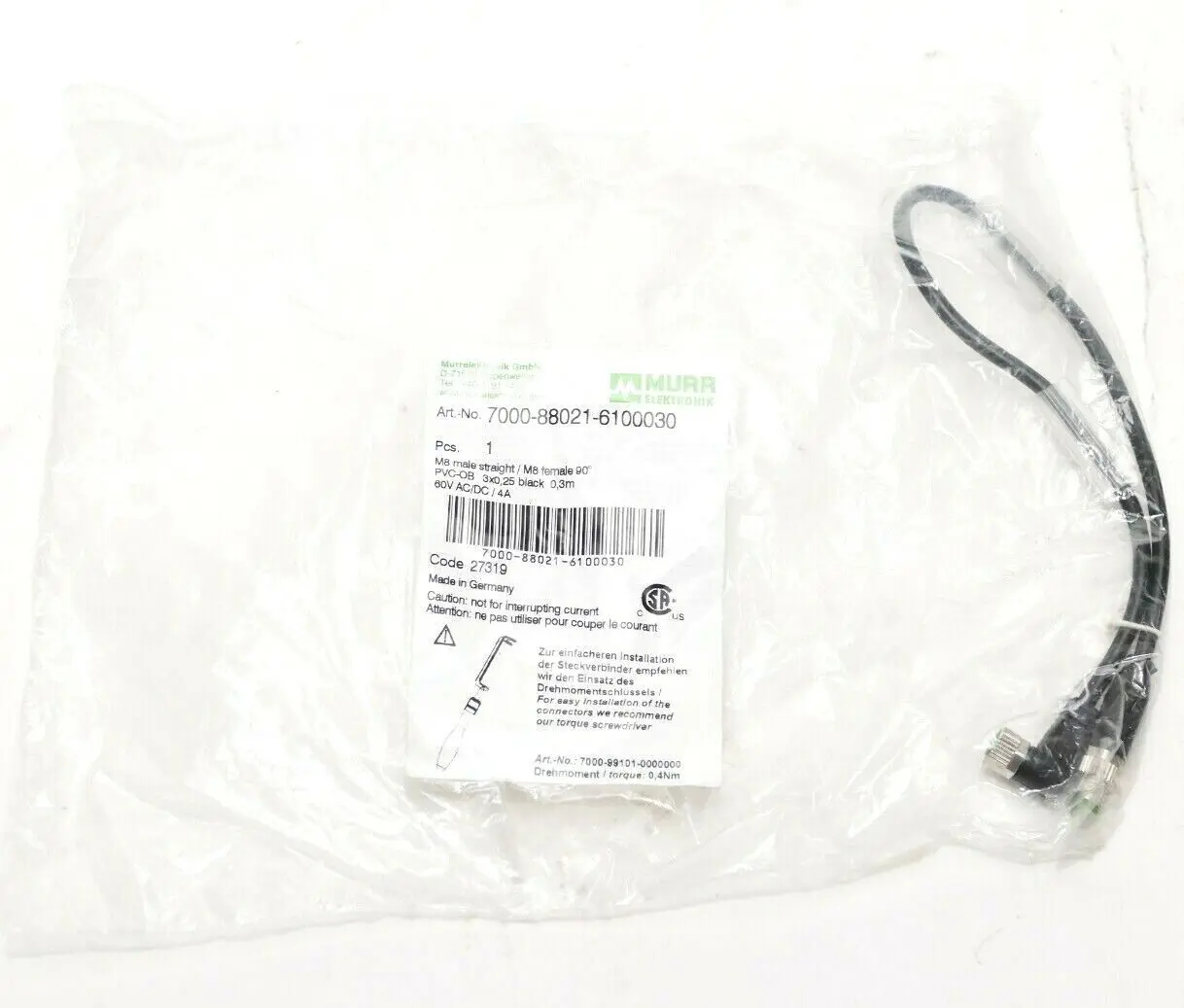 Produktfoto 1 von Murr Elektronik M8 St. 0° / Bu. 90° A-kod. Steckverbinder | 7000-88021-6100030