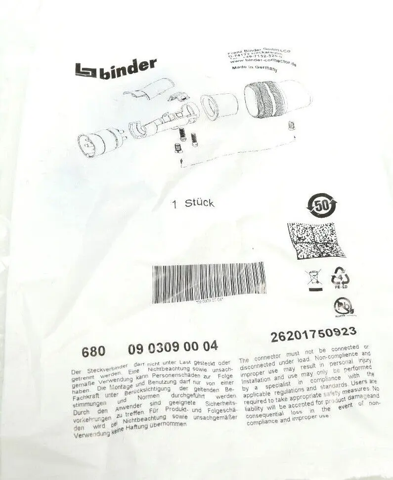 Produktfoto 1 von Binder 680 Stecker 4-polig Steckverbinder 09 0309 00 04 | 0903090004