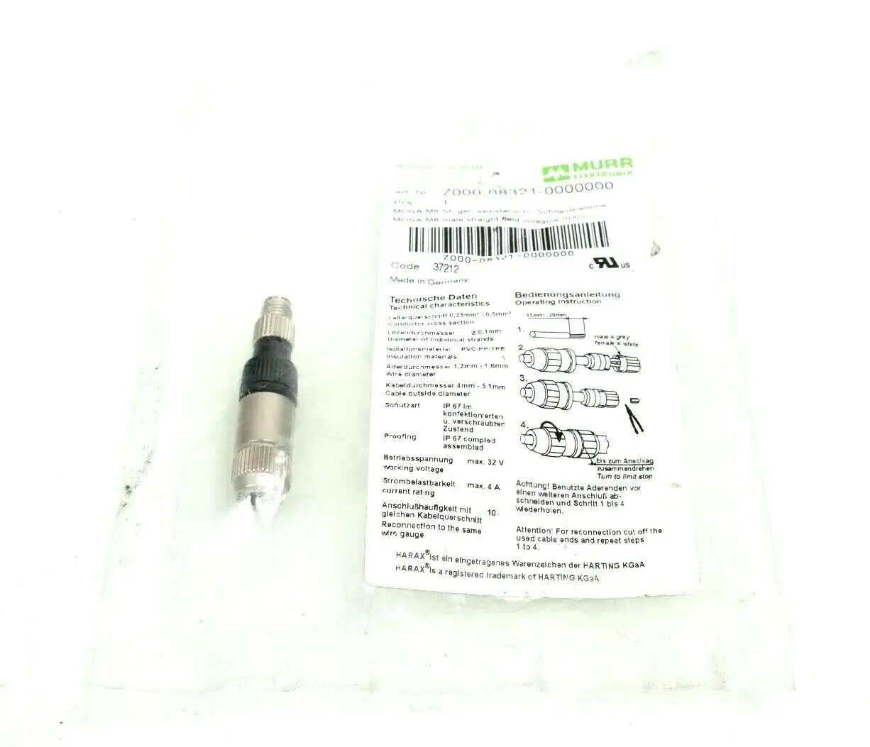 Produktfoto 1 von 5x Murr Elektronik Schneidklemme MOSA M8 | 7000-08321-0000000