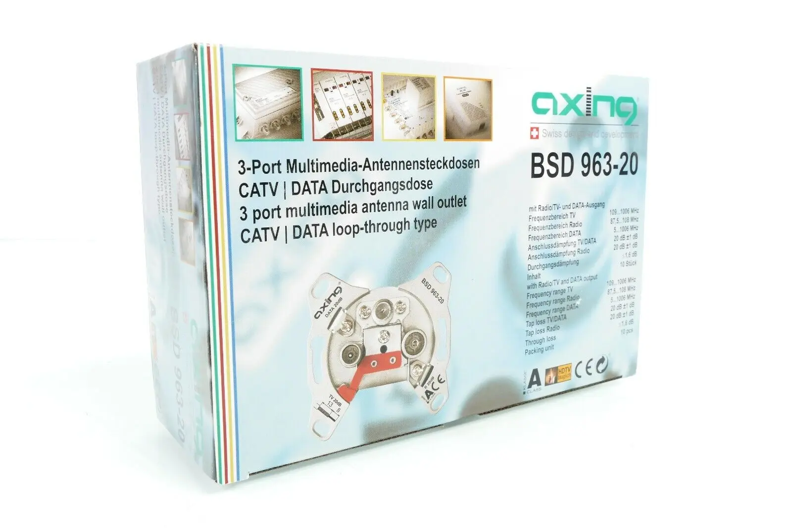 Produktfoto 1 von 10x  AXING Multimedia-Antennensteckdose 3-Port 20dB | BSD 963-20