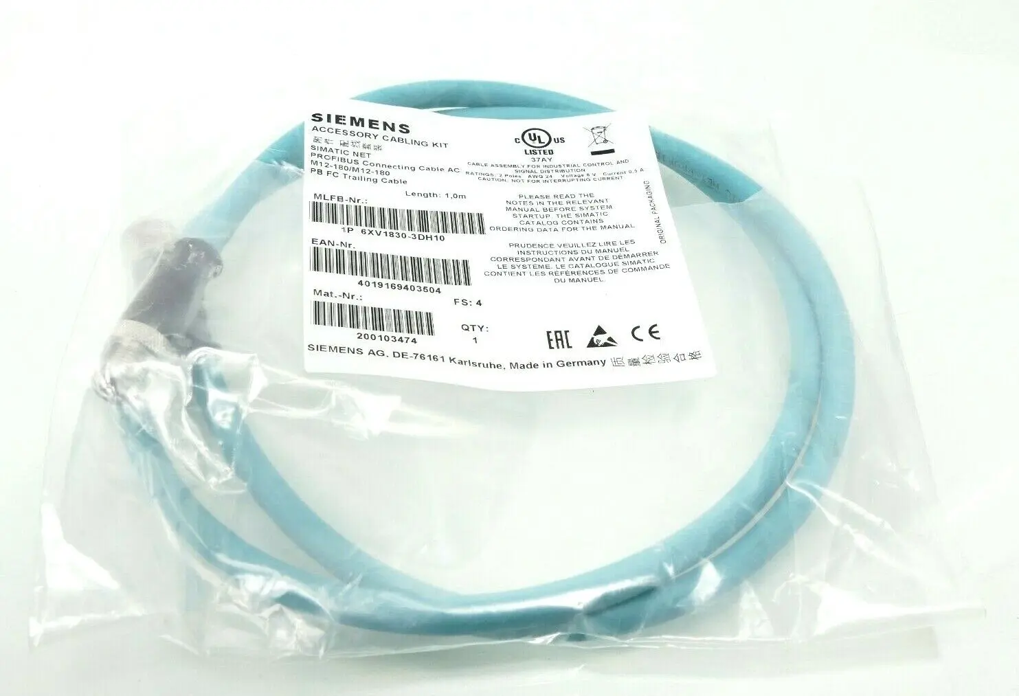 Produktfoto 1 von Siemens Simatic PROFIBUS M12 Steckkabel | 1m | 6XV1 830-3DH10 | 6XV1830-3DH10
