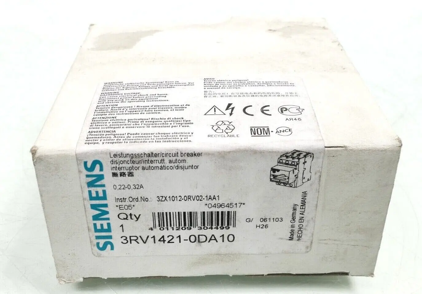 Produktfoto 1 von Siemens SIRIUS Leistungsschalter 3RV1421-0DA10 | E:05 | 3RV1421-0DA10