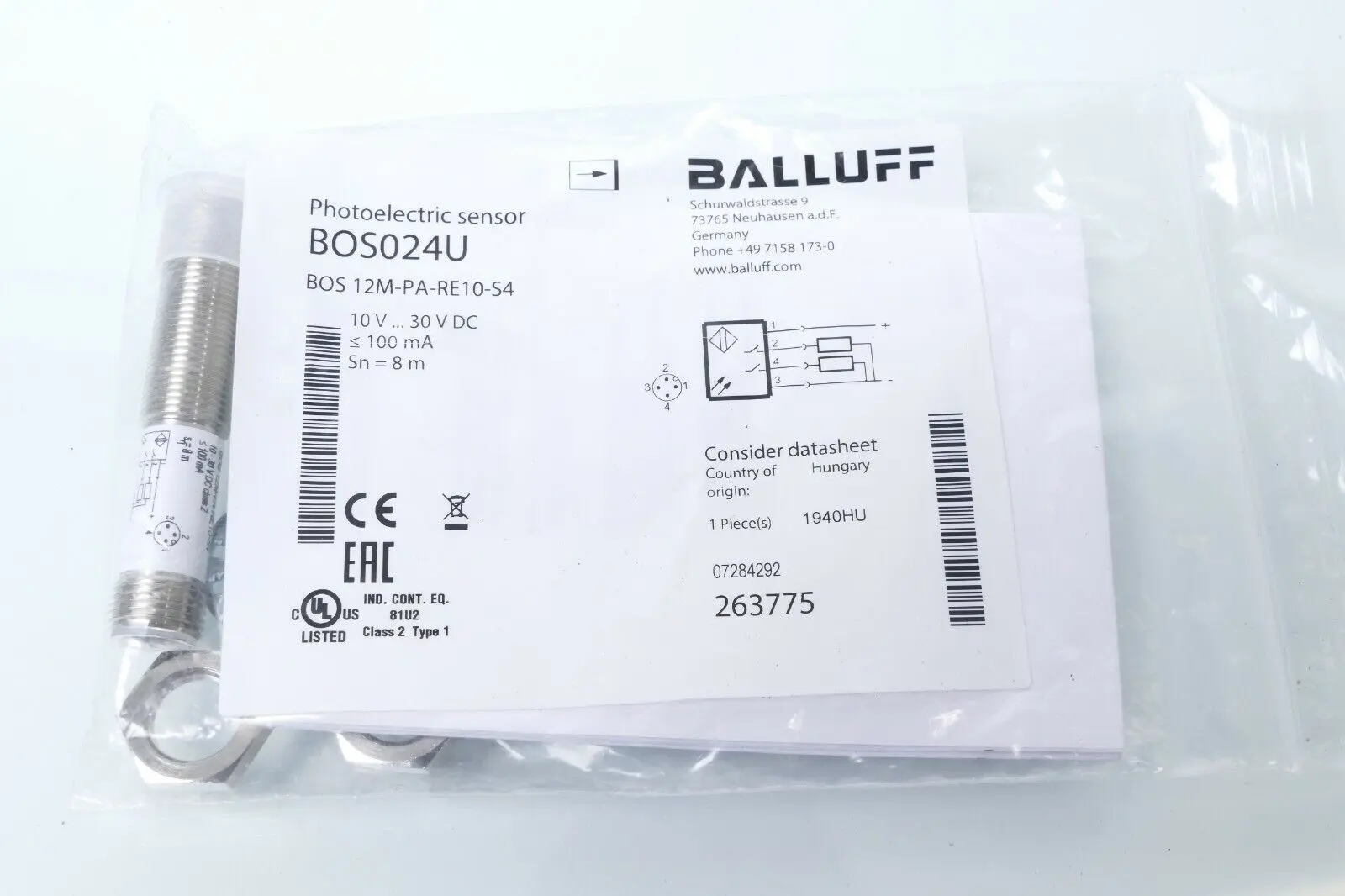Produktfoto 1 von Balluff Zylindrische Einweglichtschranke BOS 12M-PA-RE10-S4 | BOS024U