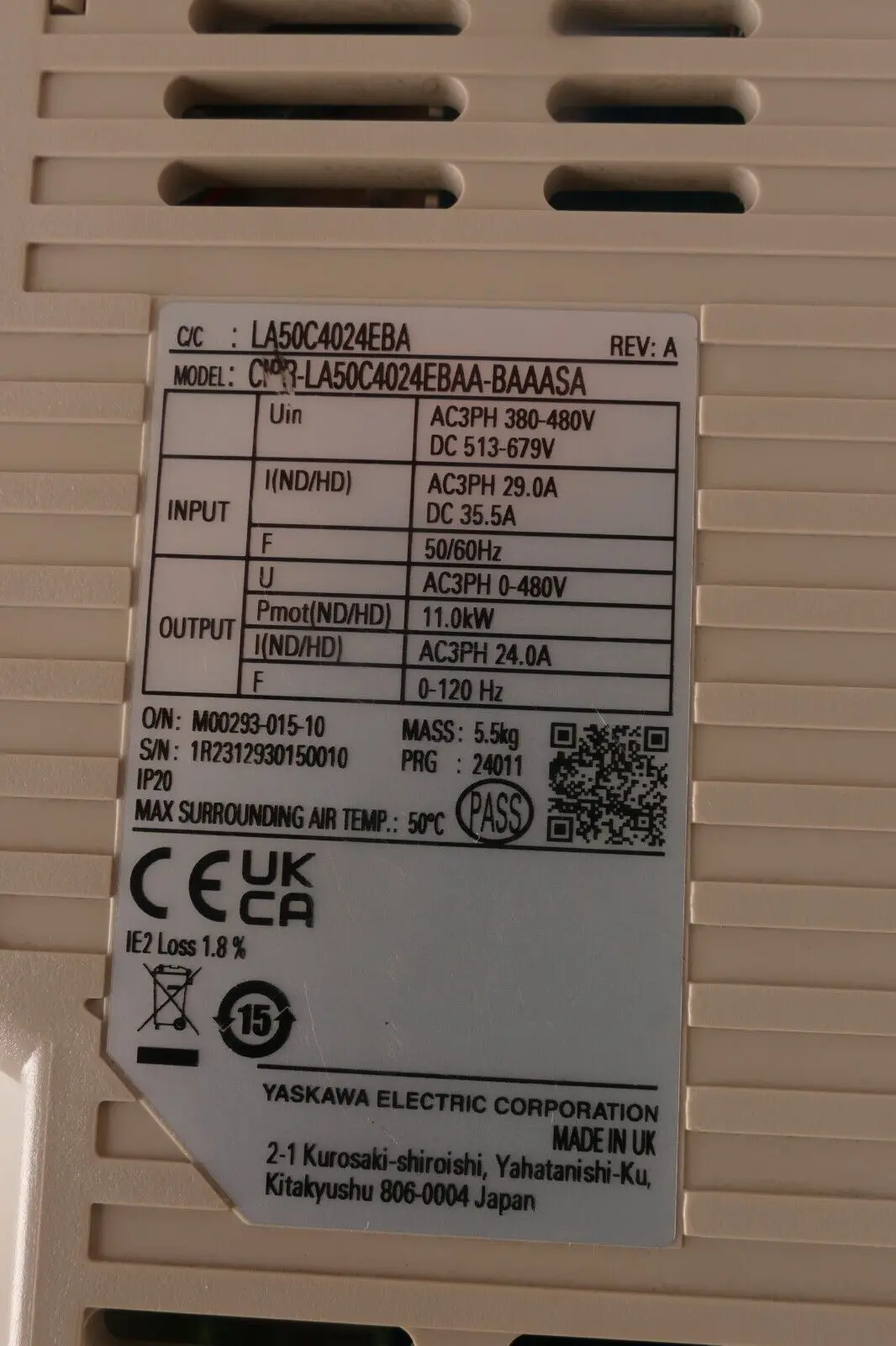 Produktfoto 1 von Yaskawa Electric Frequenzumrichter LA500 | CIPR-LA50C4024EBAA-BAAASA