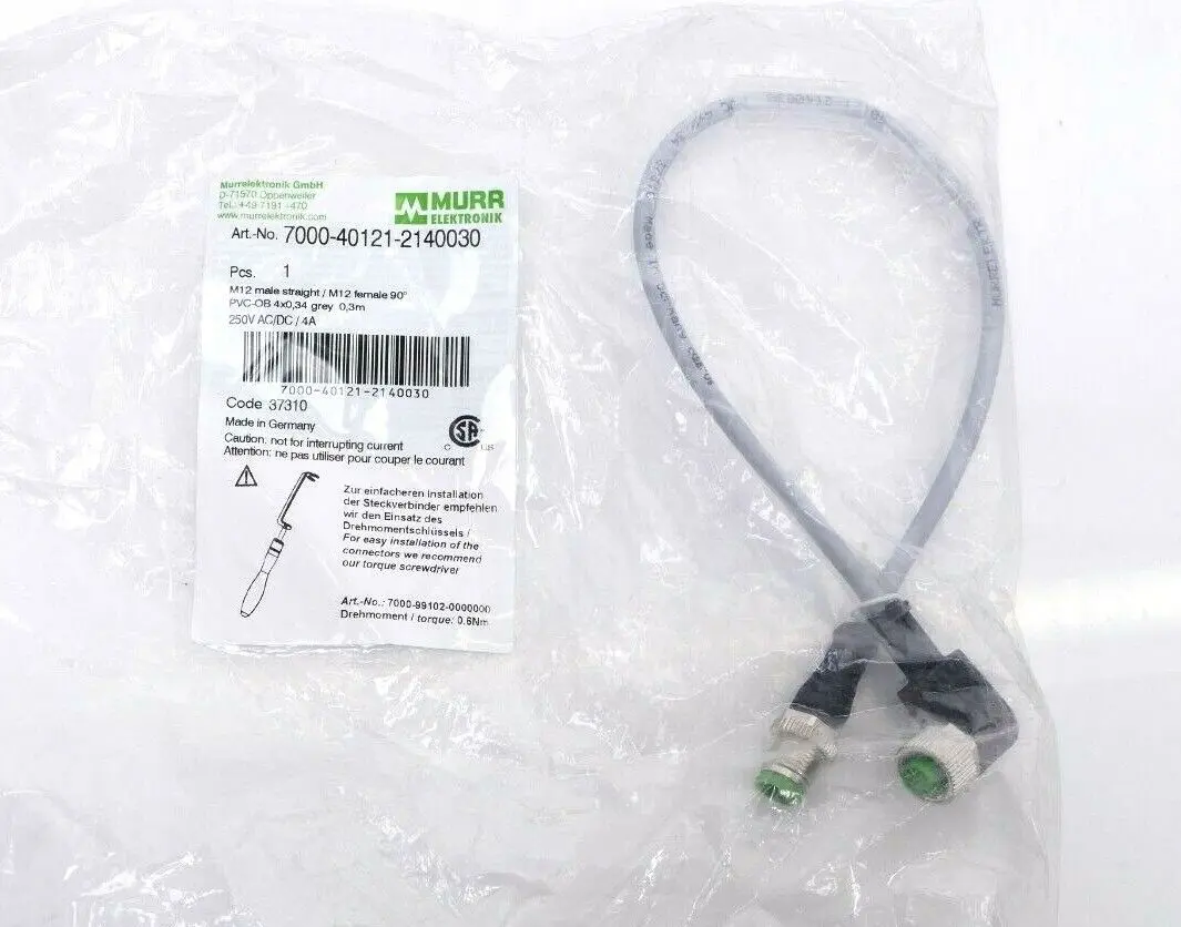 Produktfoto 1 von Murr Elektronik M12 St. 0° / M12 Bu. 90° Kabel 0,3m | 7000-40121-2140030