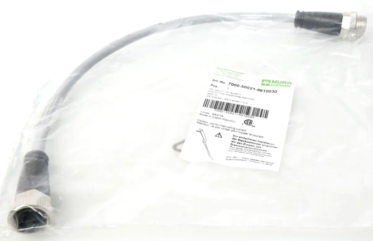 Produktfoto 1 von Murr Elektronik 7/8'' St. 0° / 7/8'' Bu. 0° Kabel 0,3m | 7000-50021-9610030