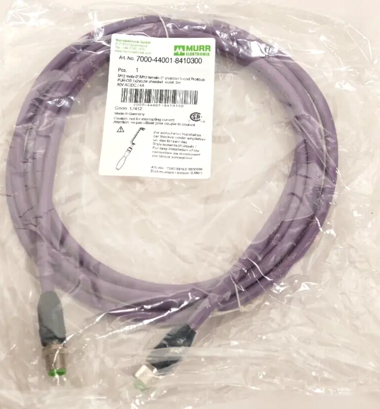 Produktfoto 1 von Murr Elektronik M12 St. 0° / M12 Bu. 0° B-kod. Kabel 3m | 7000-44001-8410300