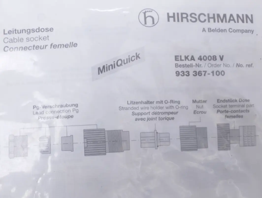 2x Hirschmann Leitungsdose ELKA 4008 V | 933 367-100