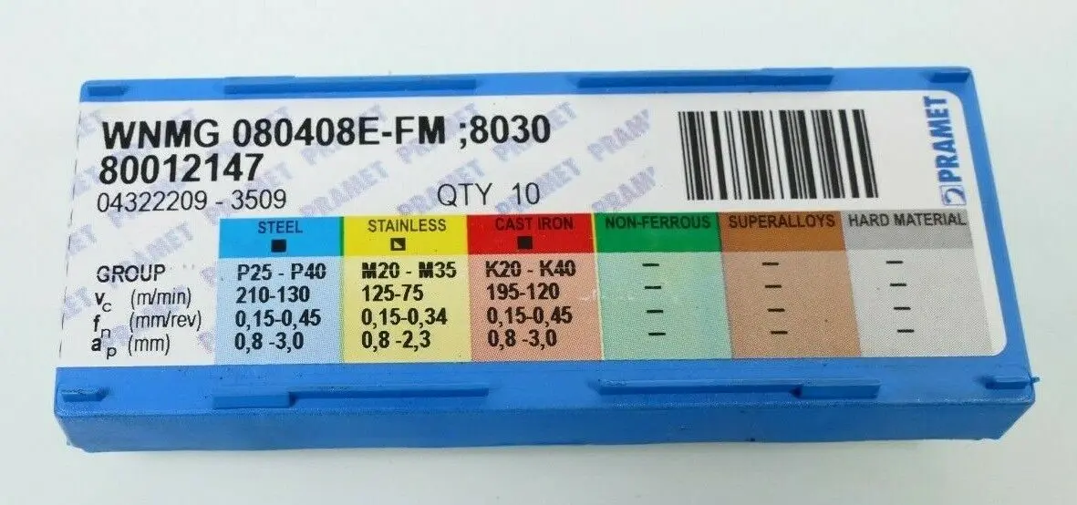 Produktfoto 1 von 9 x PRAMET WNMG 080408E-FM ;8030 Wendeplatte // 80012147