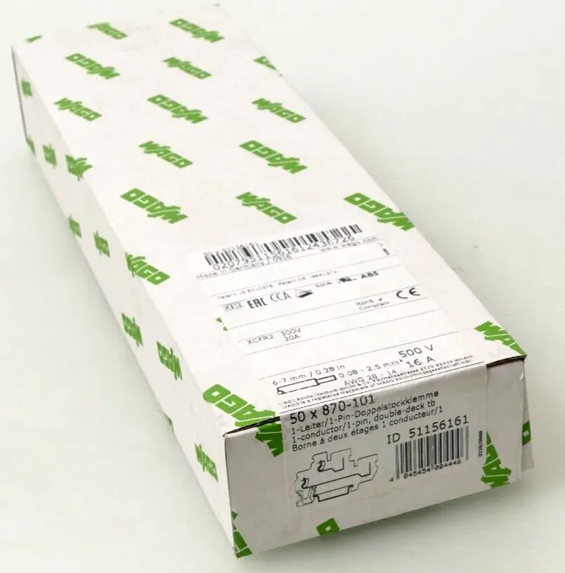 Produktfoto 1 von 50x Wago 1-Leiter/1-Pin-Doppelstockklemme | 870-101