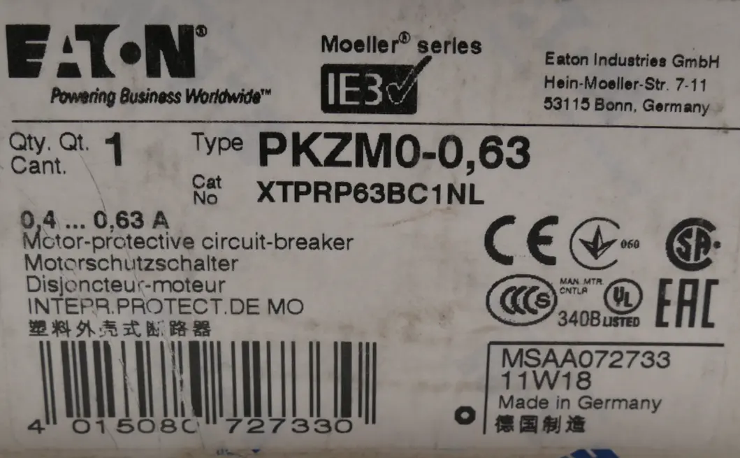 Produktfoto 1 von Eaton Moeller Motorschutzschalter PKZM0-0,63 | 072733