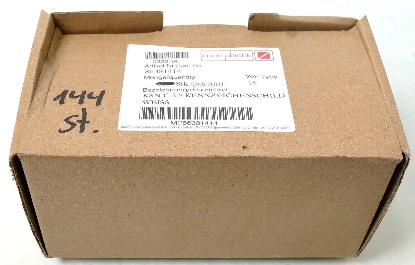Produktfoto 1 von 144x Murrplastik 86381414 Kennzeichenschild weiß KSN-C 2,5