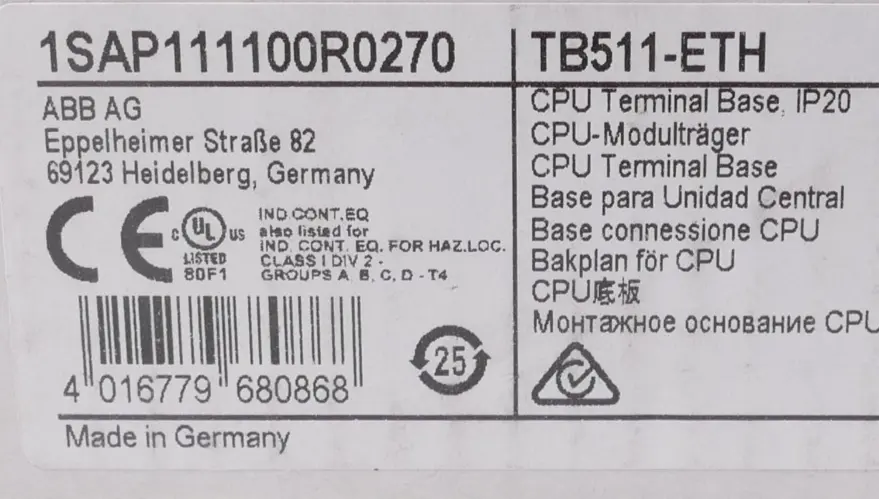 Produktfoto 1 von ABB CPU-Modulträger TB511-ETH | 1SAP111100R0270