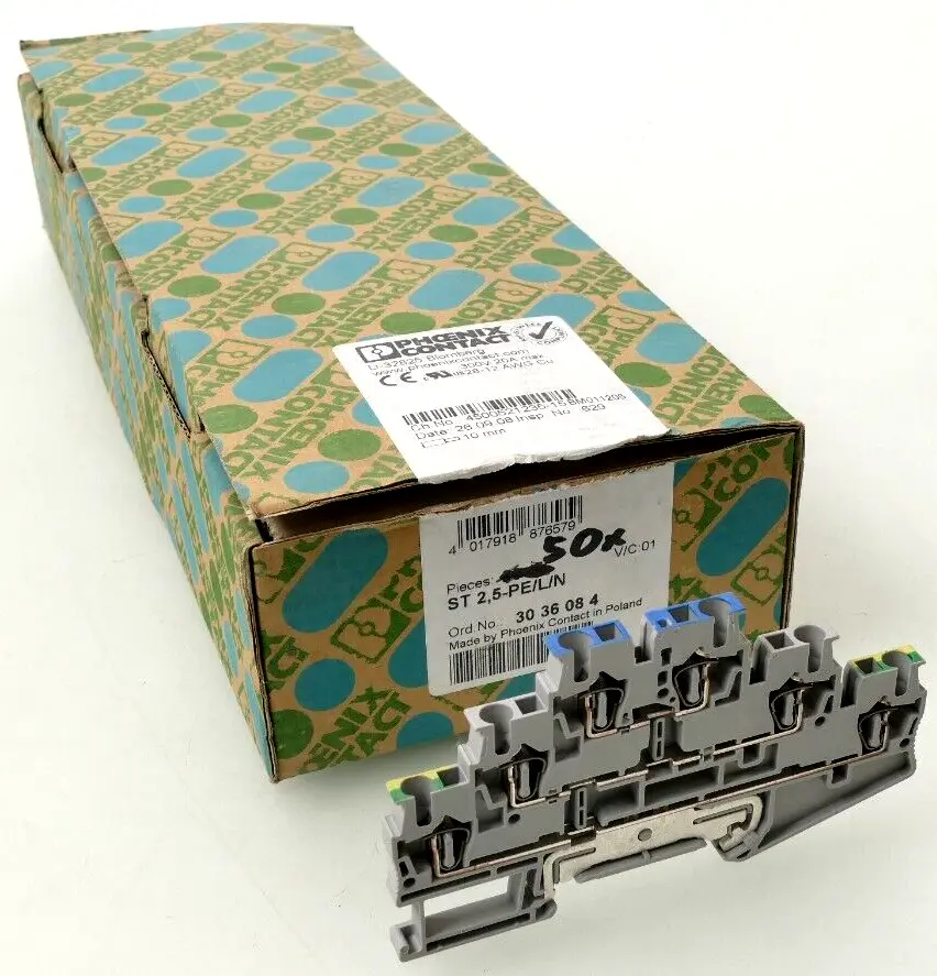 50x Phoenix Contact Zugfeder-Schutzleiterklemme ST 2,5-PE/L/N | 3036084