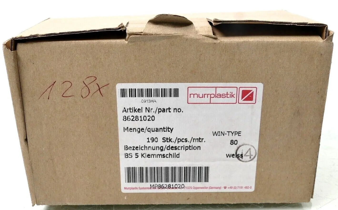 Produktfoto 1 von 128x Murrplastik 86281020 Klemmschild BS 5 weiss