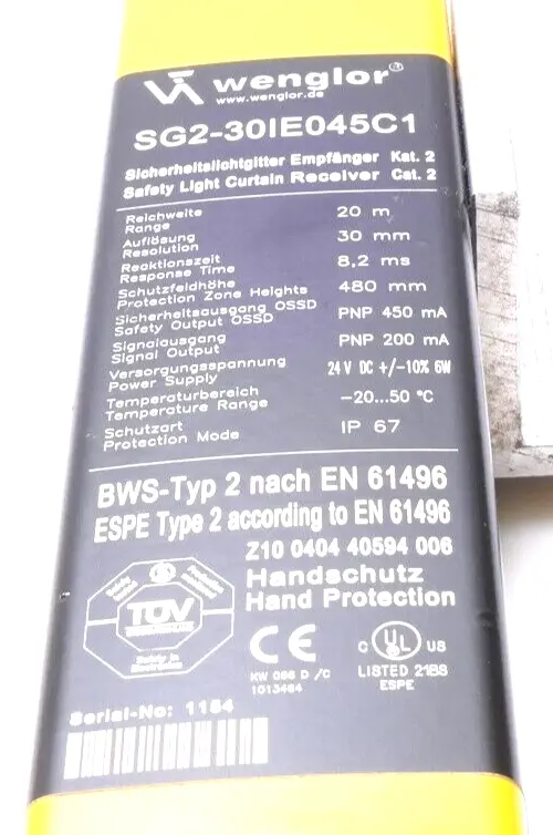 Produktfoto 1 von Wenglor Sicherheitslichtgitter Empfänger | SG2-30IE045C1
