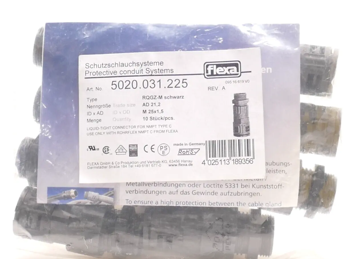 Produktfoto 1 von Flexa 5020.031.225 schlauchsysteme RQGZ-M Schwarz AD 21,2 M25x1,5 (9x)