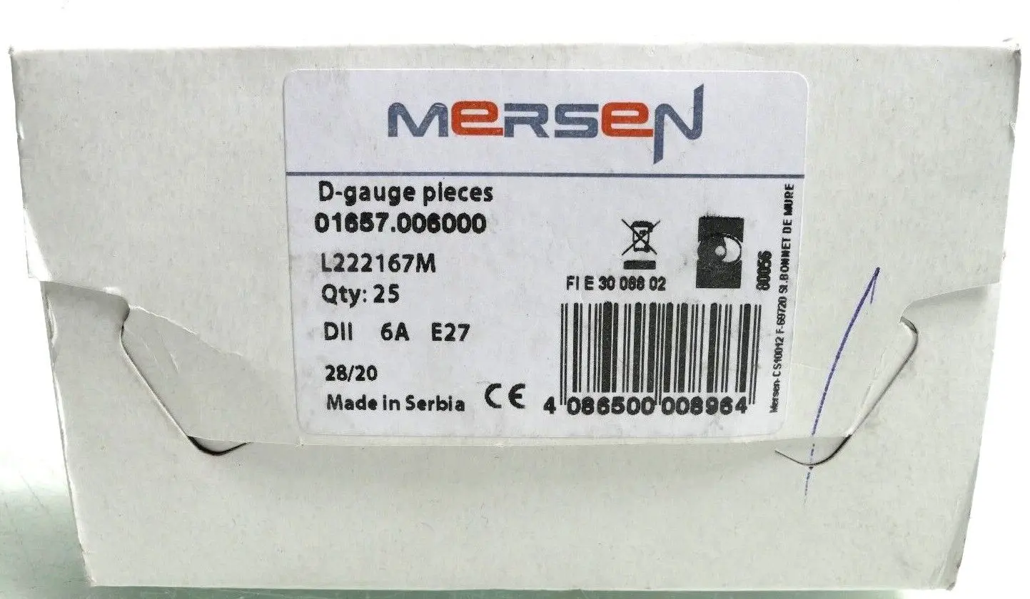 Produktfoto 1 von 25x Mersen 01657.006000 D-Schraub-Passeinsatz DII 6A E27