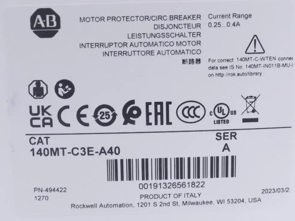 Produktfoto 1 von Allen-Bradley Leistungsschalter | Ser. A | 140MT-C3E-A40